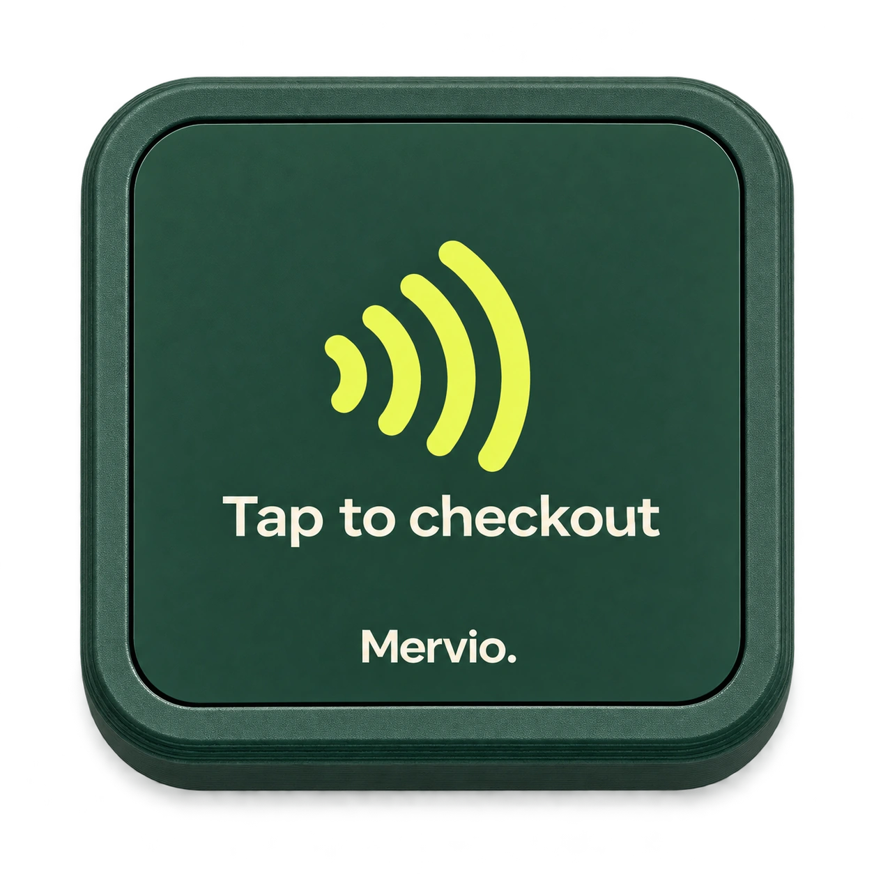 Borne sans contact Mervio avec l’inscription Tap to checkout